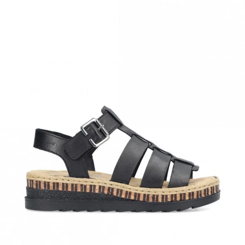 Rieker Womens Fashion Platform Sandal - Black sold by The Foot Factory