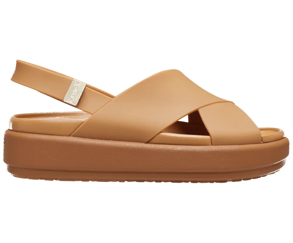 CROCS Brooklyn Luxe Cross Strap Sandal - Tan sold by The Foot Factory