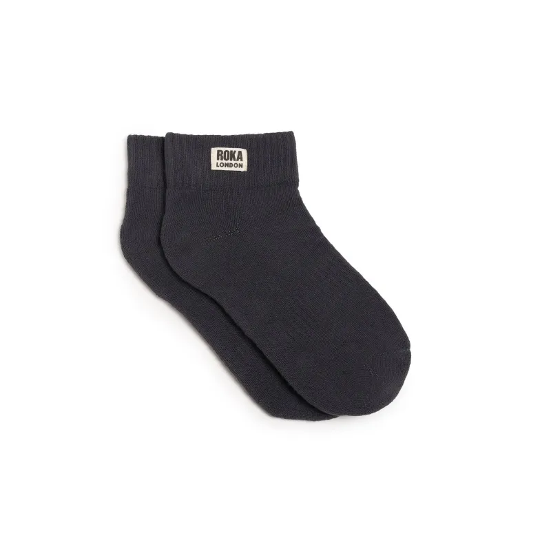 ROKA Wembley Organic Cotton Crop Socks - Faded Black made by The Foot Factory