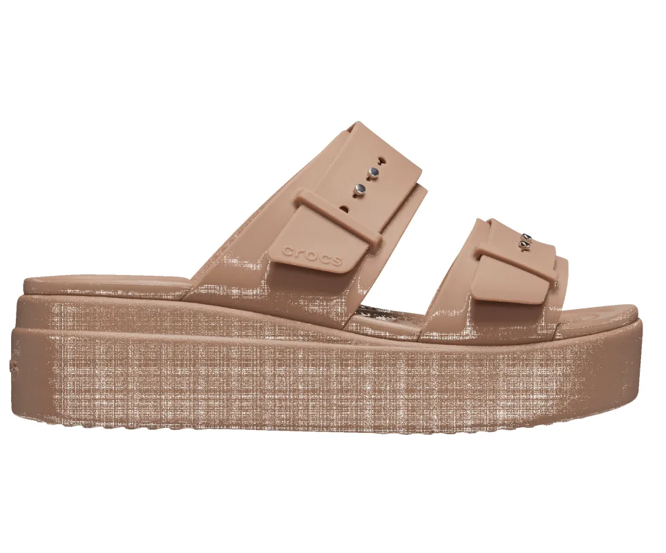 CROCS Unisex Brooklyn Buckle Low Wedge Sandal - Latte sold by The Foot Factory