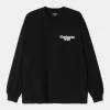 Carhartt WIP Mens Chain Link Long Sleeve T-Shirt | Black sold by The Foot Factory