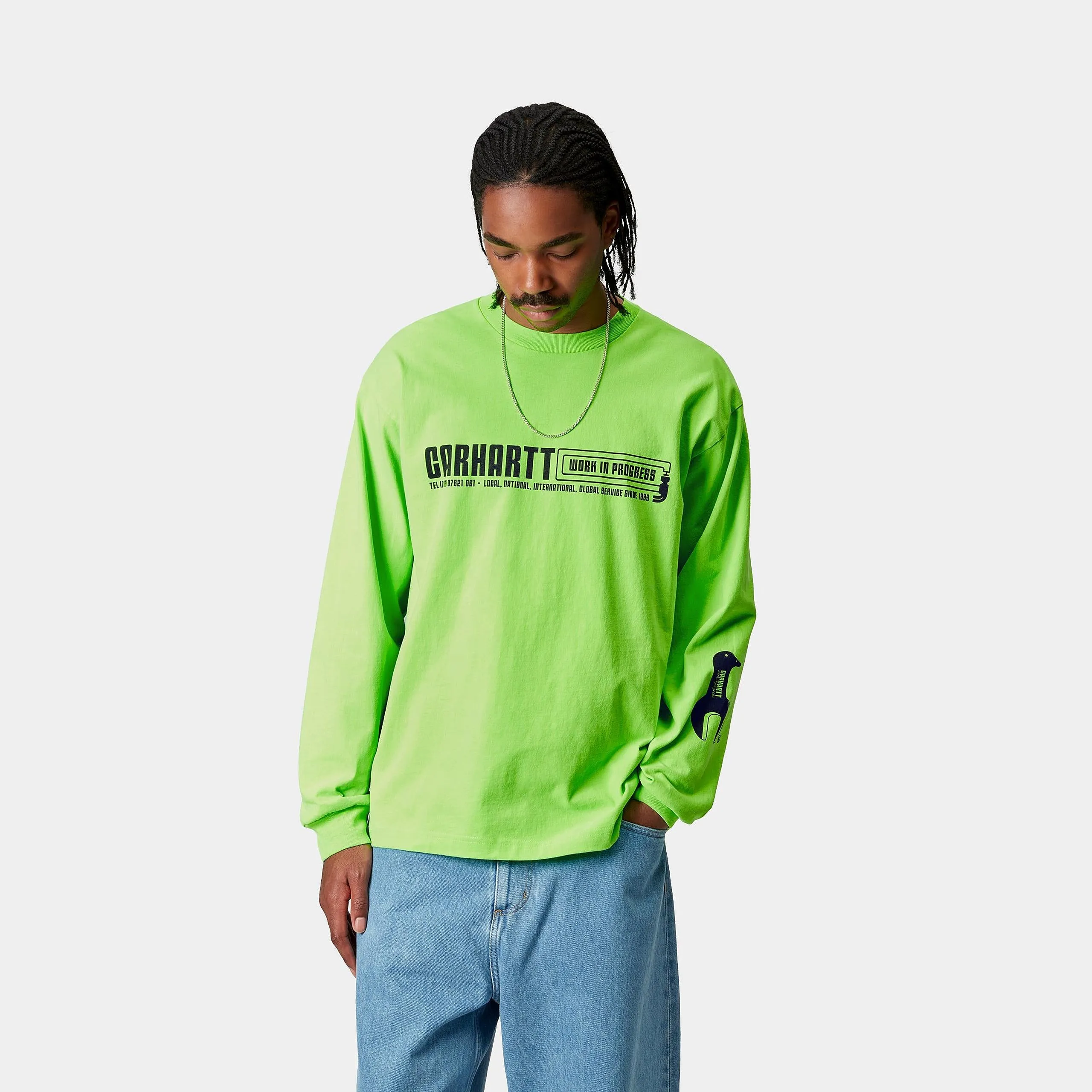 Carhartt WIP Mens WIP Industry Long Sleeve T-Shirt | Lumo Green sold by The Foot Factory product image thumbnail 3