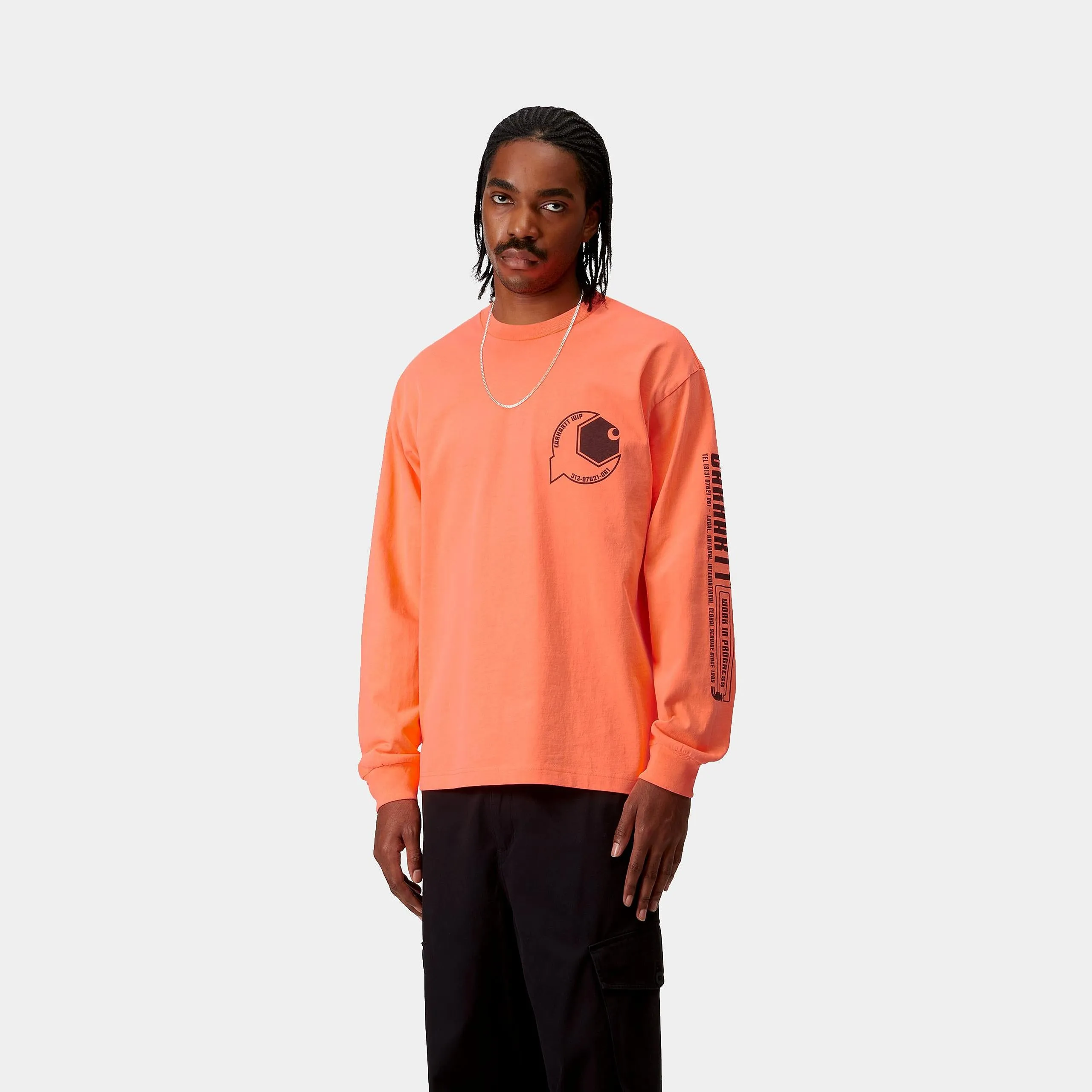 Carhartt WIP Mens WIP Industry Long Sleeve T-Shirt | Lumo Orange sold by The Foot Factory product image thumbnail 3