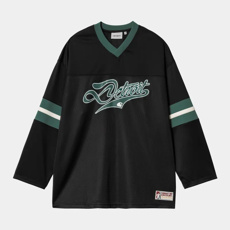 Carhartt WIP Mens Detroit Mesh Long Sleeve T-Shirt |  Black / Conifer sold by The Foot Factory