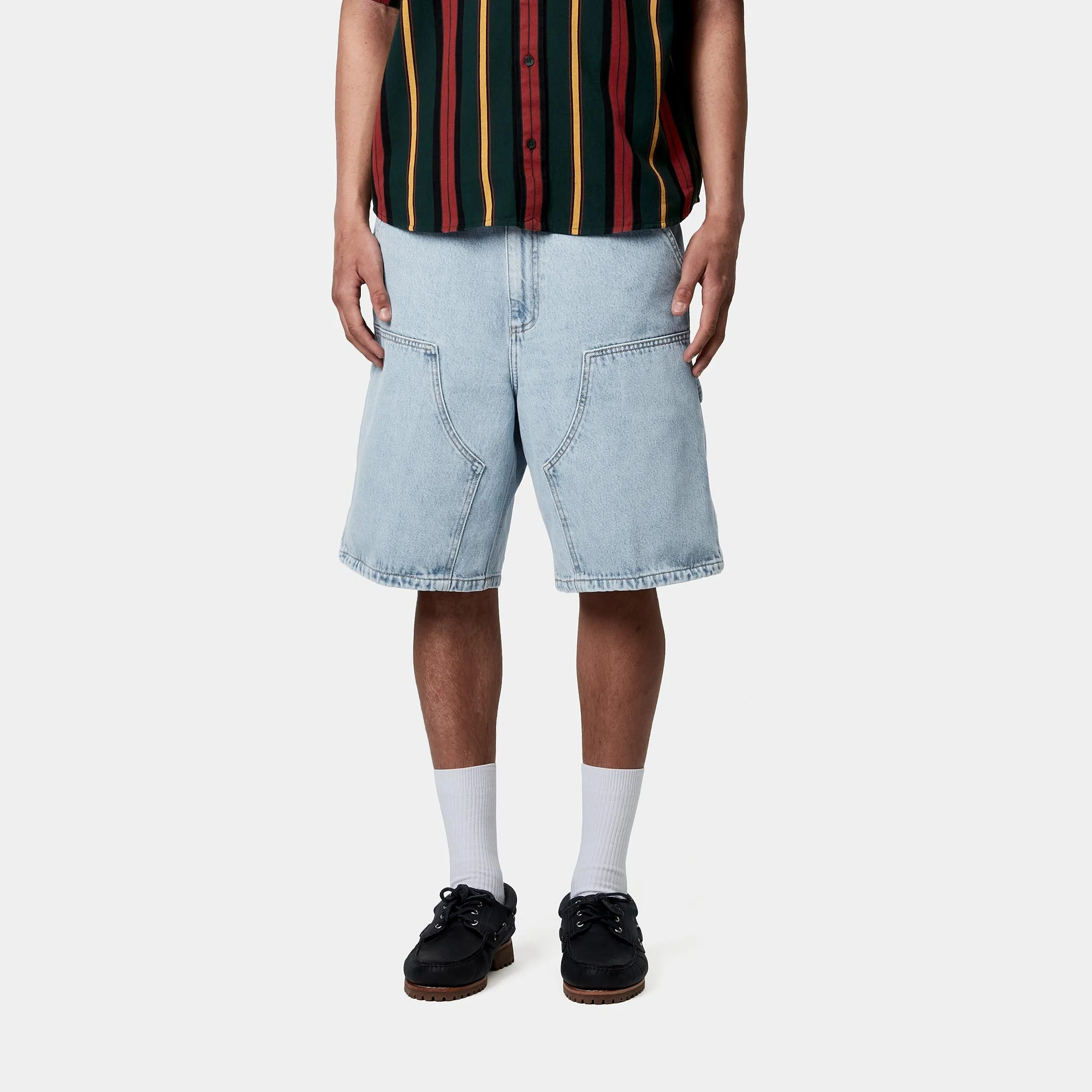 Carhartt WIP Mens Double Knee Smith Denim Short | Blue Heavy Stone Bleached sold by The Foot Factory product image thumbnail 3