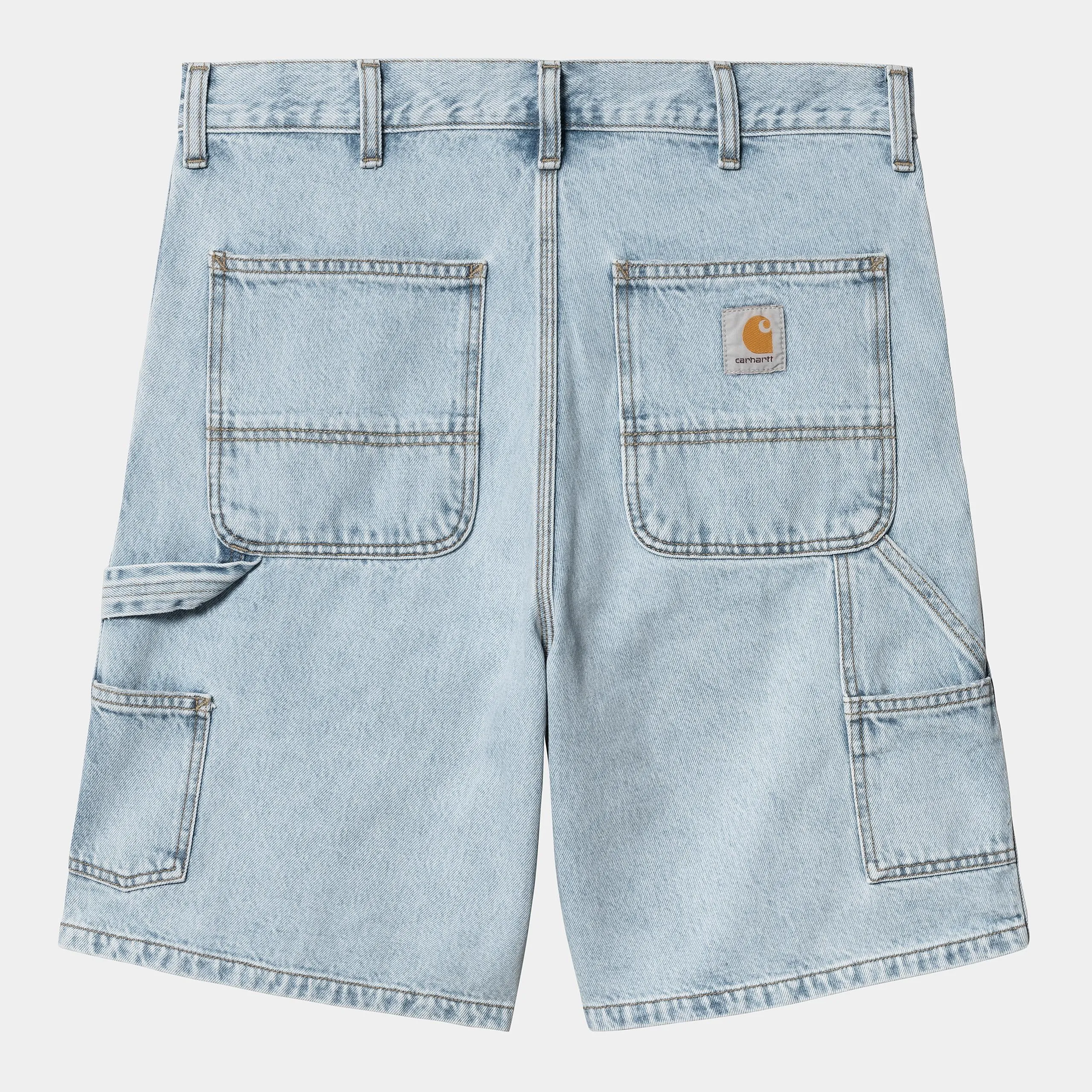 Carhartt WIP Mens Double Knee Smith Denim Short | Blue Heavy Stone Bleached sold by The Foot Factory