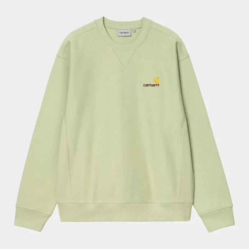Carhartt WIP Mens American Script Sweat Top | Pale Olive sold by The Foot Factory