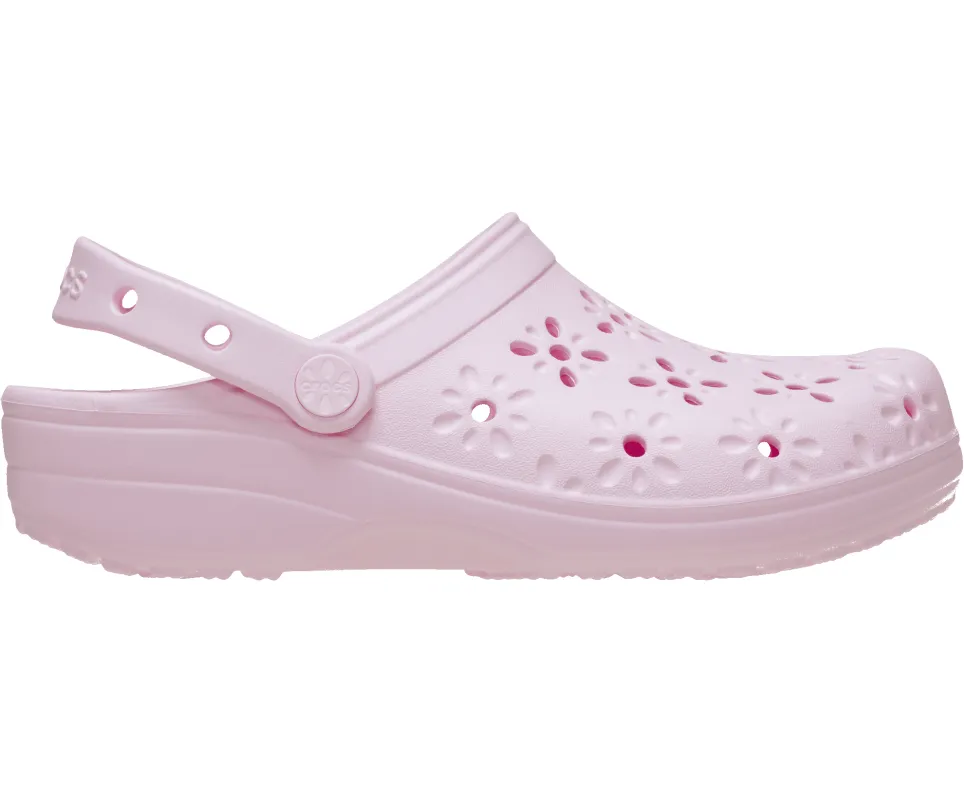 CROCS Unisex Classic Floral Cut Out Clog | Pink Milk sold by The Foot Factory