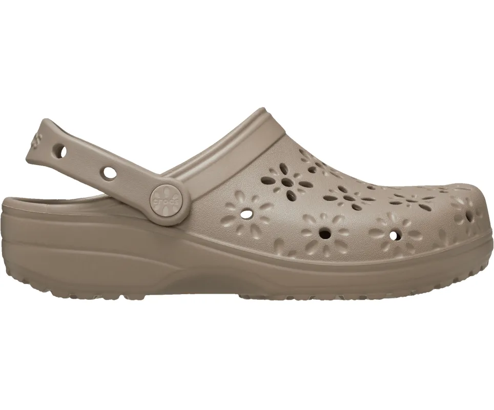 CROCS Unisex Classic Floral Cut Out Clog | Taupe sold by The Foot Factory