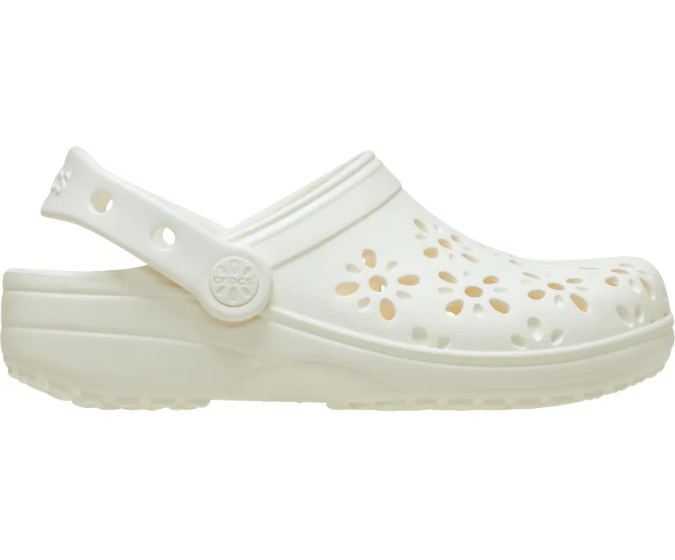 CROCS Unisex Classic Floral Cut Out Clog | Chalk sold by The Foot Factory