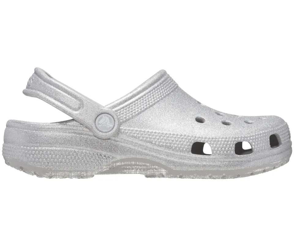 Crocs Unisex Classic Glitter Clog - Silver sold by The Foot Factory