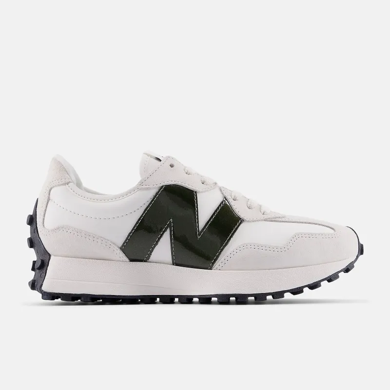 New Balance Womens 327 Fashion Trainers | Sea Salt / Dark Olivine sold by The Foot Factory