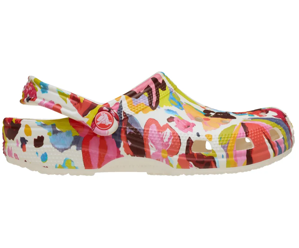 CROCS Unisex Classic Pained Floral Clog | Chalk made by Crocs