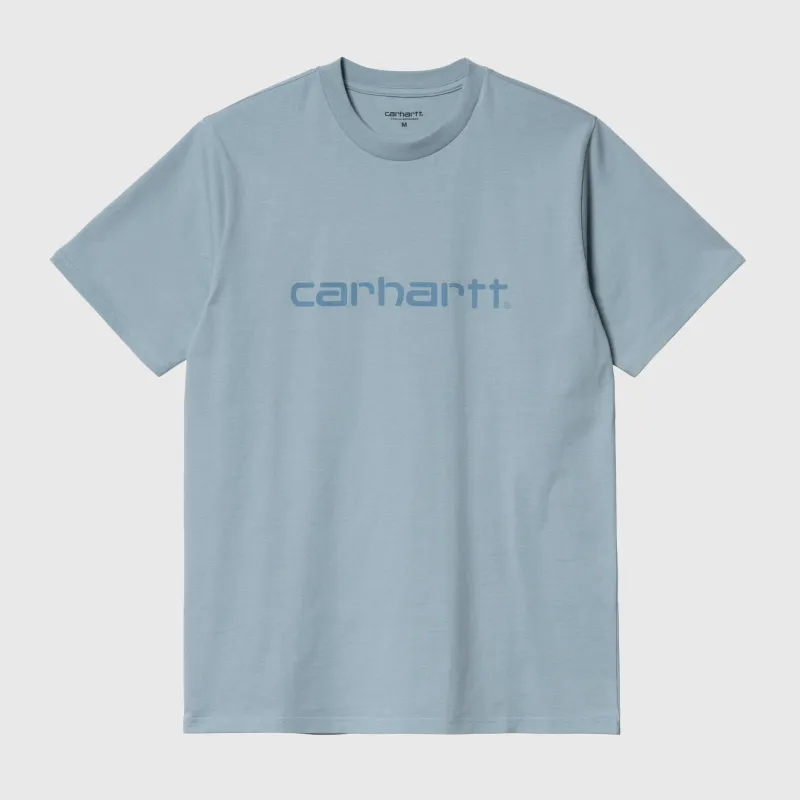 Carhartt WIP Mens Script Short Sleeve T-Shirt - Frosted Blue sold by The Foot Factory