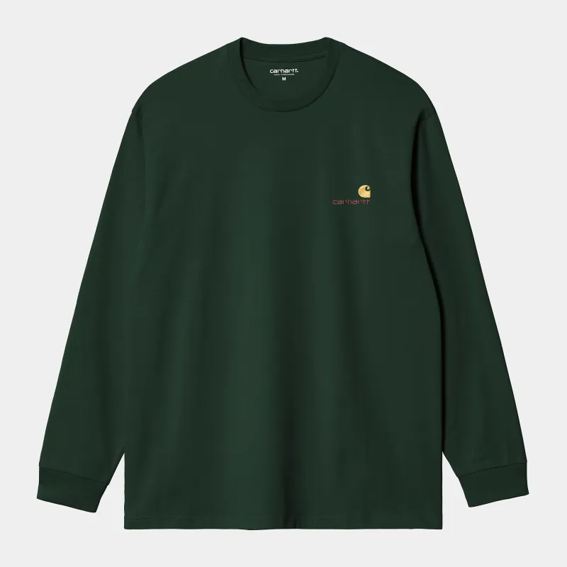 Carhartt WIP Mens American Script Long Sleeve T-Shirt | Conifer sold by The Foot Factory