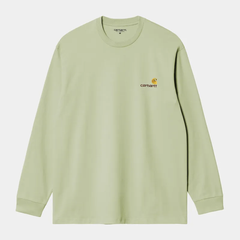 Carhartt WIP Mens American Script Long Sleeve T-Shirt | Pale Olive sold by The Foot Factory