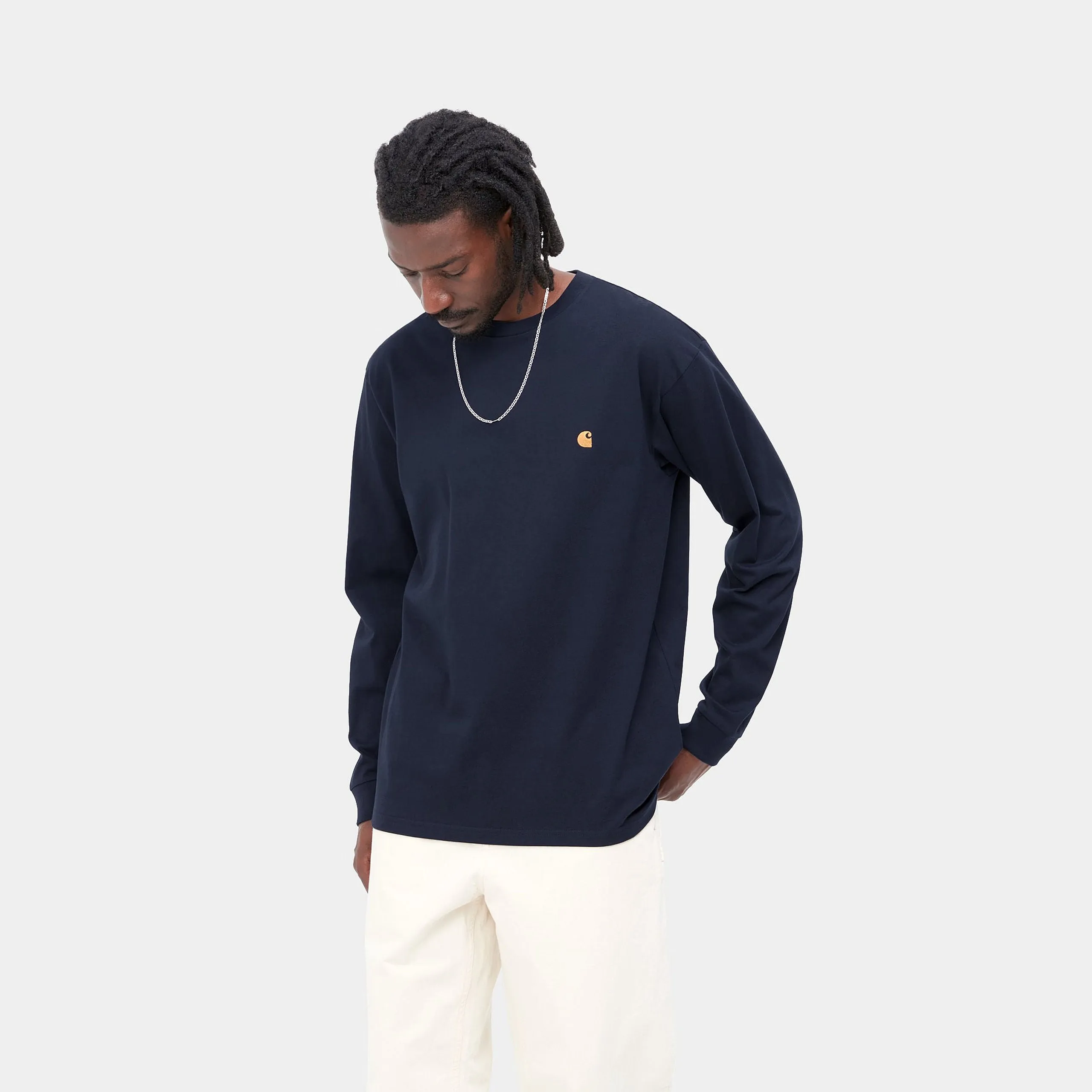 Carhartt WIP Mens Chase Long Sleeve T-Shirt - Dark Navy sold by The Foot Factory product image thumbnail 3