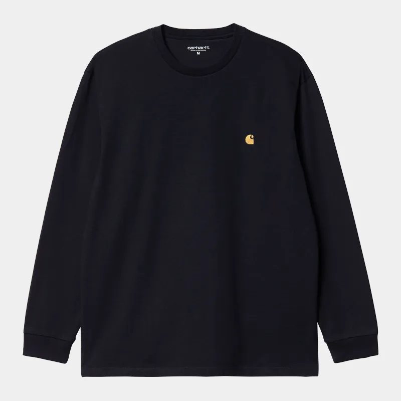 Carhartt WIP Mens Chase Long Sleeve T-Shirt - Dark Navy sold by The Foot Factory