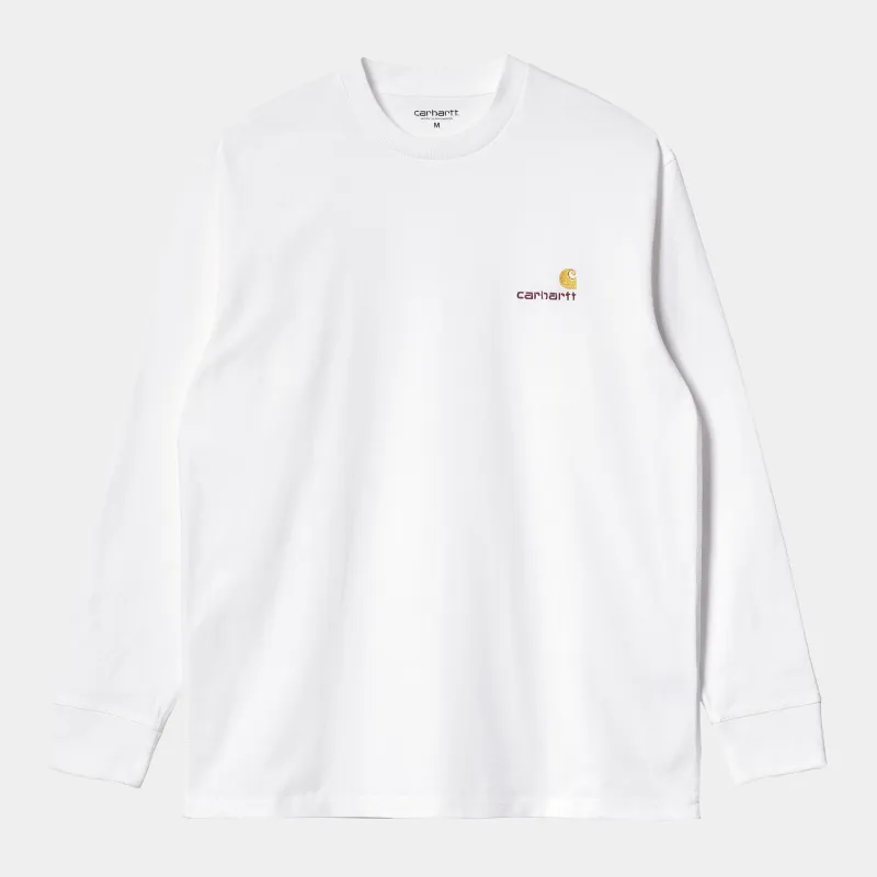 Carhartt WIP Mens American Script Long Sleeve T-Shirt - White sold by The Foot Factory