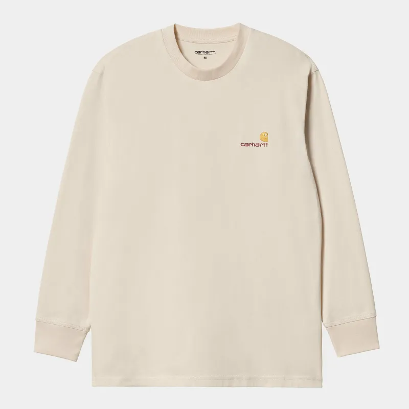 Carhartt WIP Mens American Script Long Sleeve T-Shirt - Natural sold by The Foot Factory