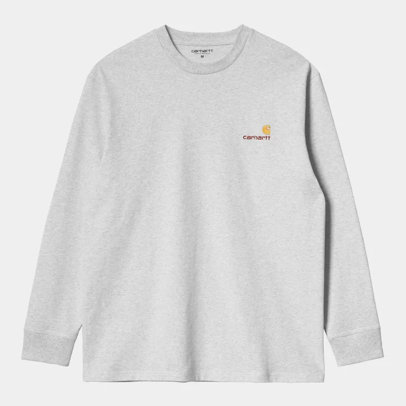 Carhartt WIP Mens American Script Long Sleeve T-Shirt - Ash Heather sold by The Foot Factory