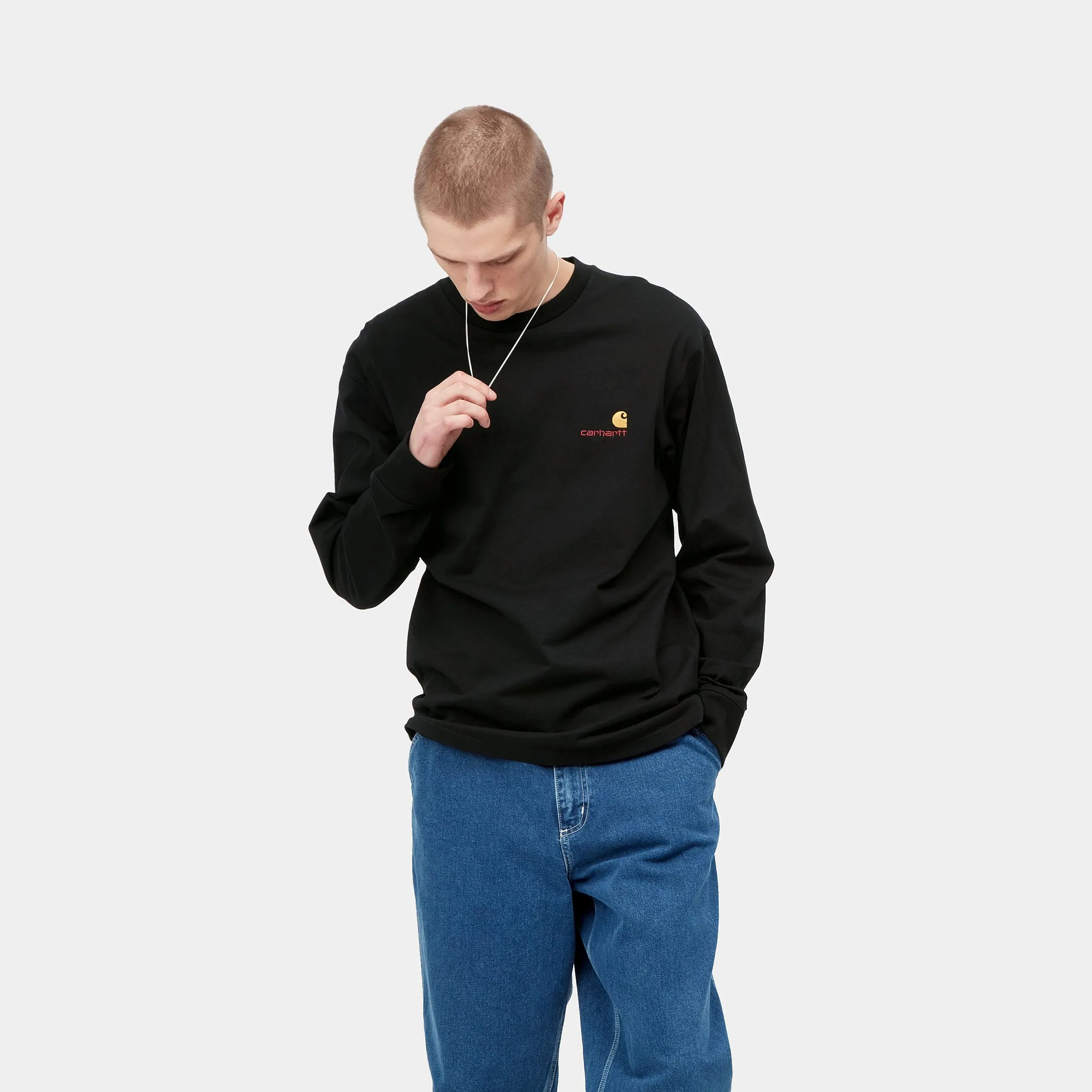 Carhartt WIP Mens American Script Long Sleeve T-Shirt - Black sold by The Foot Factory product image thumbnail 3