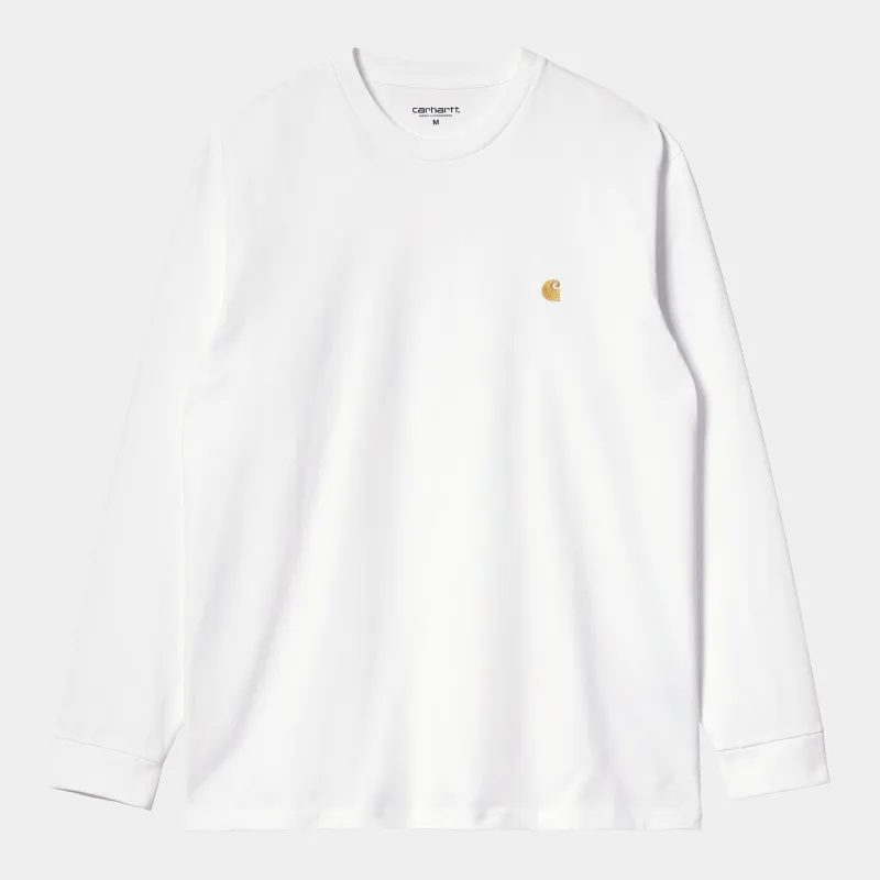 Carhartt WIP Mens Chase Long Sleeve T-Shirt - White / Gold sold by The Foot Factory