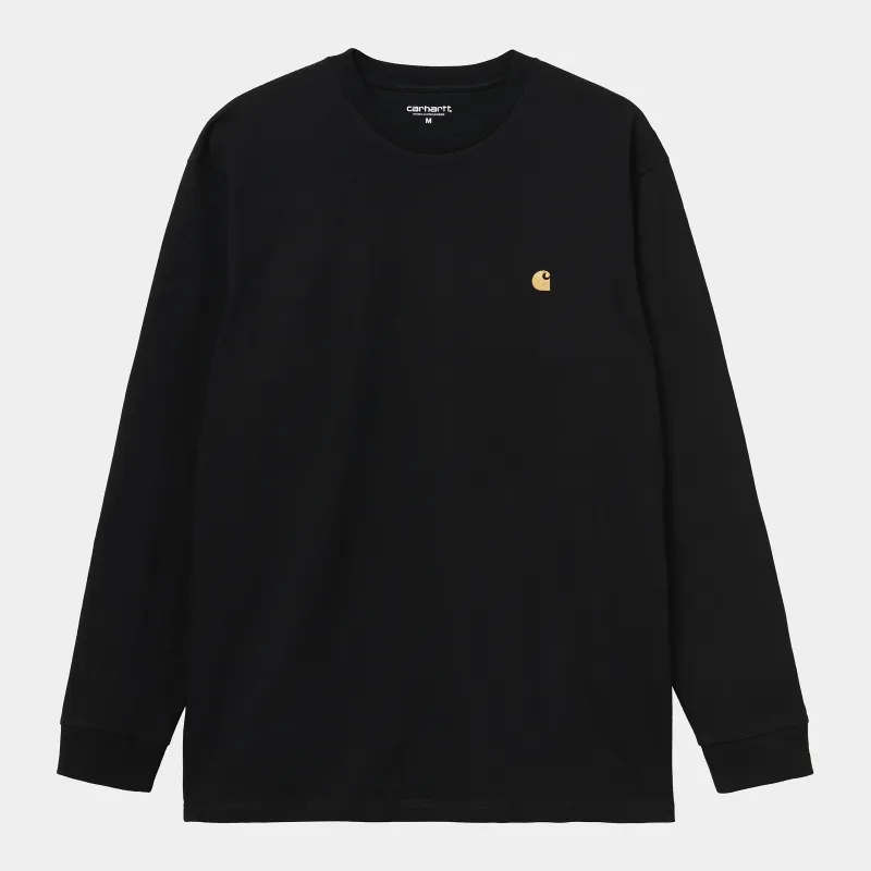 Carhartt WIP Mens Chase Long Sleeve T-Shirt - Black / Gold sold by The Foot Factory