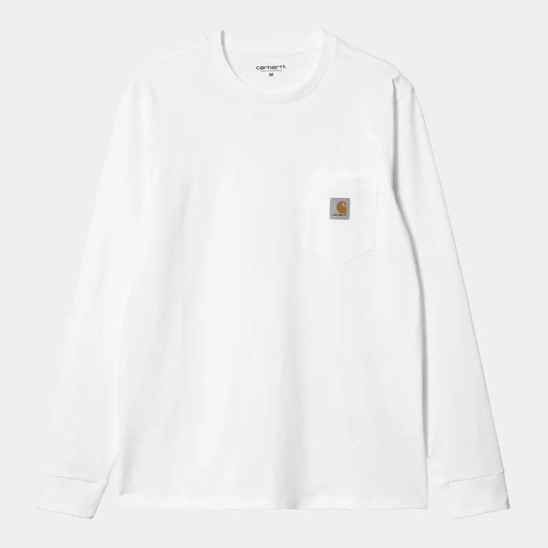 Carhartt WIP Mens Long Sleeve Pocket T-Shirt - White sold by The Foot Factory