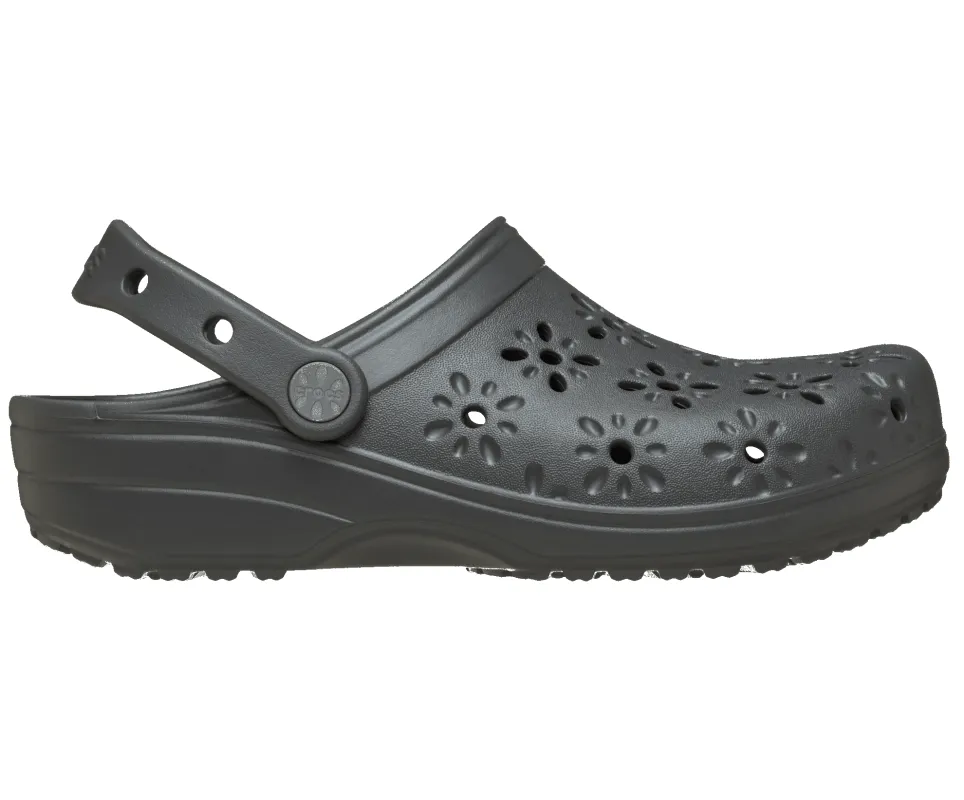 CROCS Unisex Classic Floral Cut Out Clog | Black Sand sold by The Foot Factory