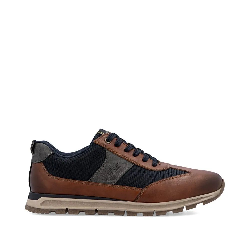 Rieker Mens Extra Width Leather Trainers | Brown sold by The Foot Factory