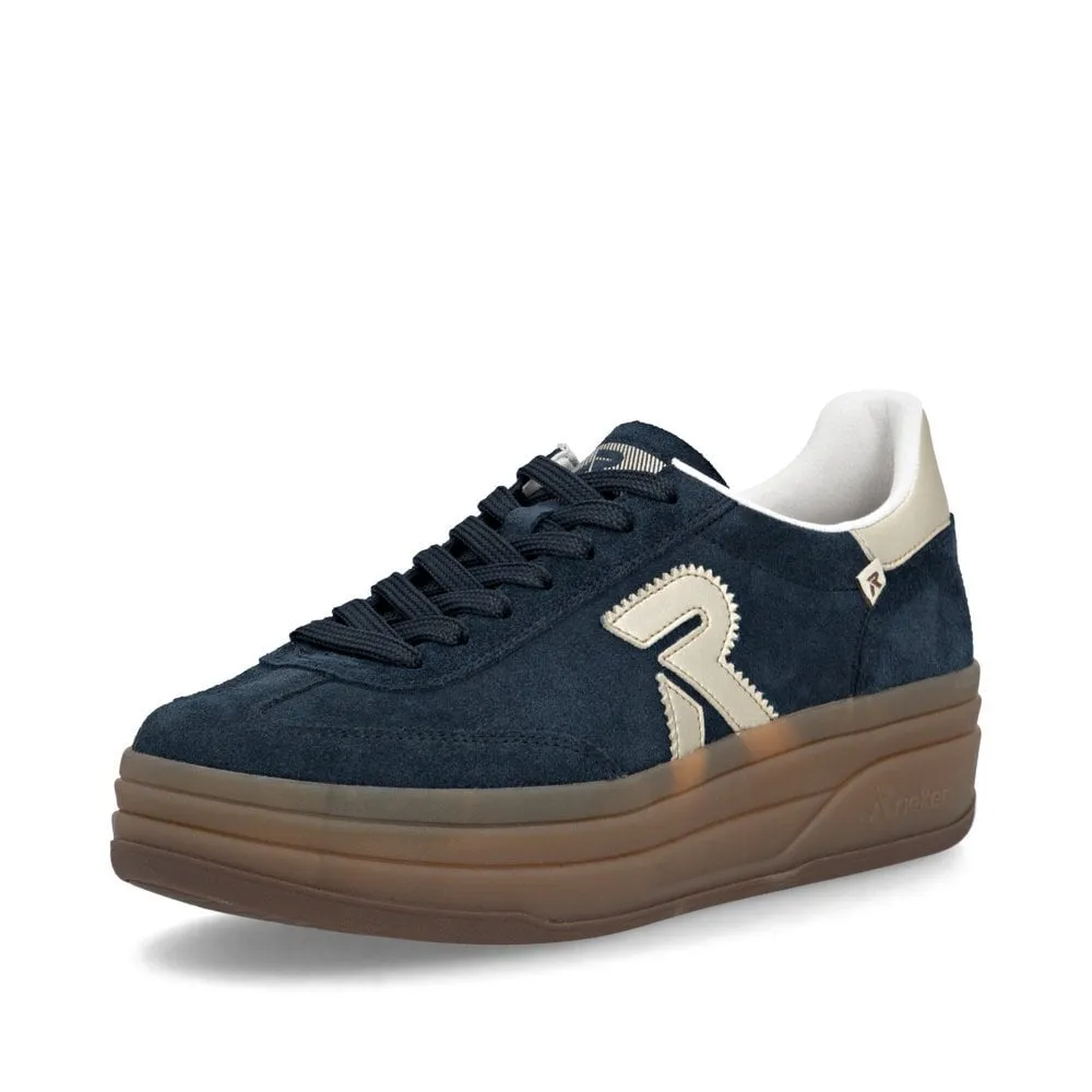 Rieker Womens Platform Leather Trainers | Navy sold by The Foot Factory product image thumbnail 2