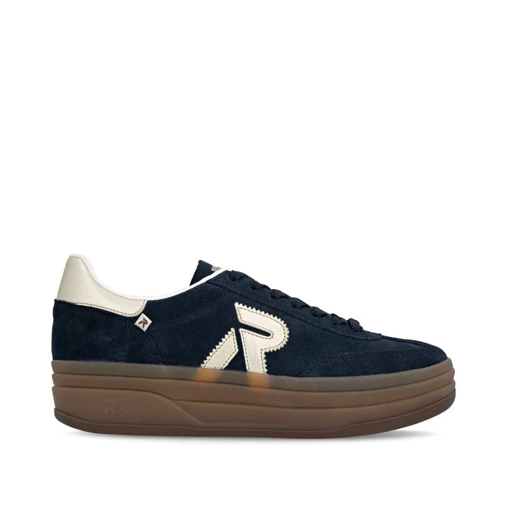 Rieker Womens Platform Leather Trainers | Navy sold by The Foot Factory