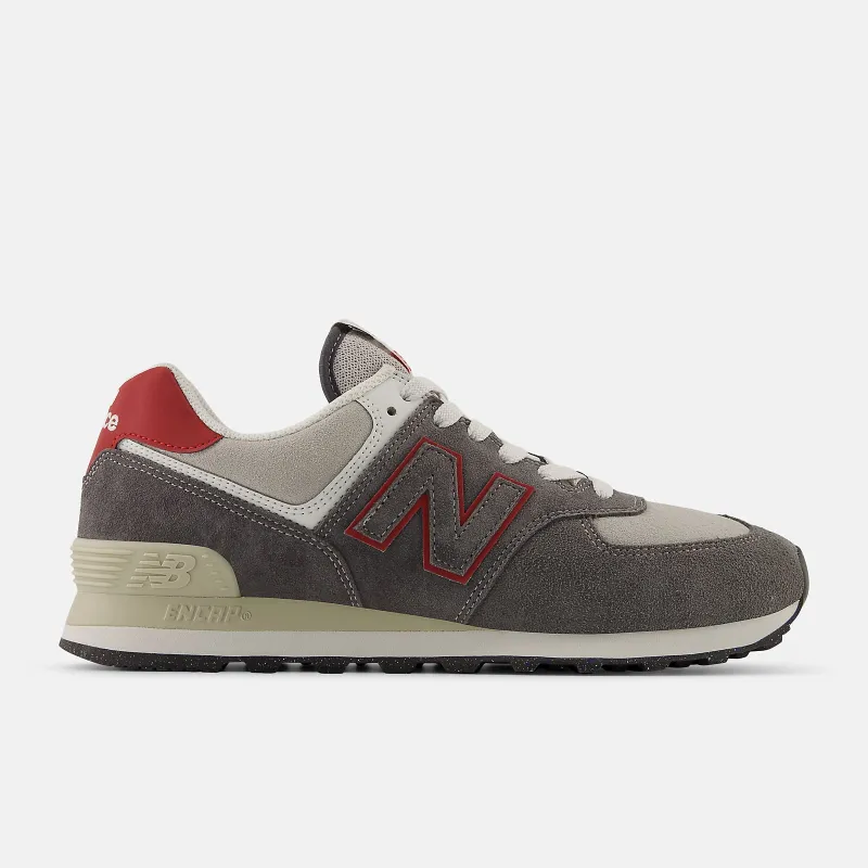 New Balance Mens 574 Fashion Trainers | Castlerock / Team Red sold by The Foot Factory