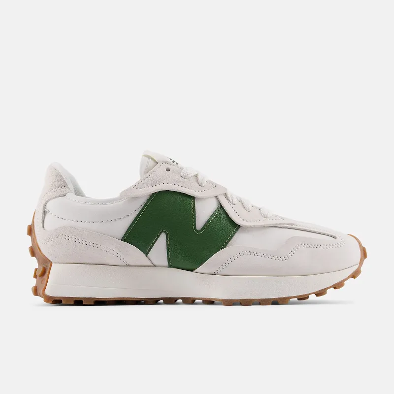 New Balance Unisex 327 Trainers | Linen / Dark Alpine Green sold by The Foot Factory