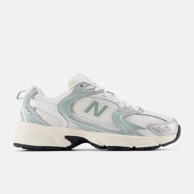 New Balance Unisex 530 Trainers | Silver Metallic / Mosaic Green sold by The Foot Factory