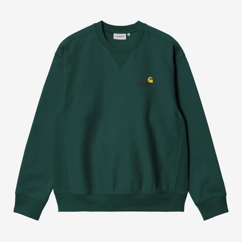Carhartt WIP Mens American Script Sweat Top | Dark Fir sold by The Foot Factory