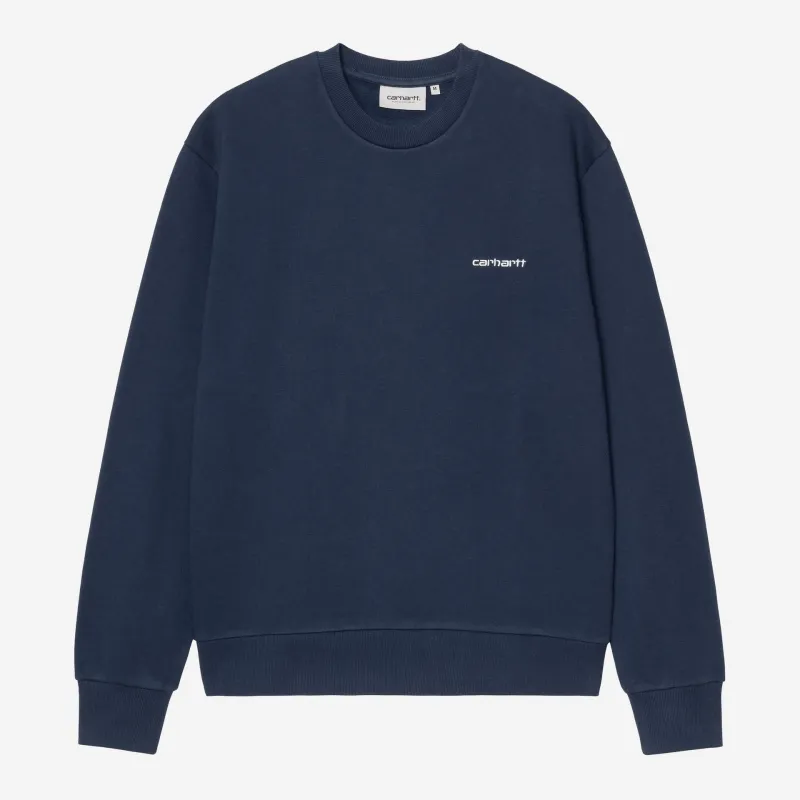 Carhartt WIP Mens Script Embroidery Sweat Top | Jupiter / White sold by The Foot Factory