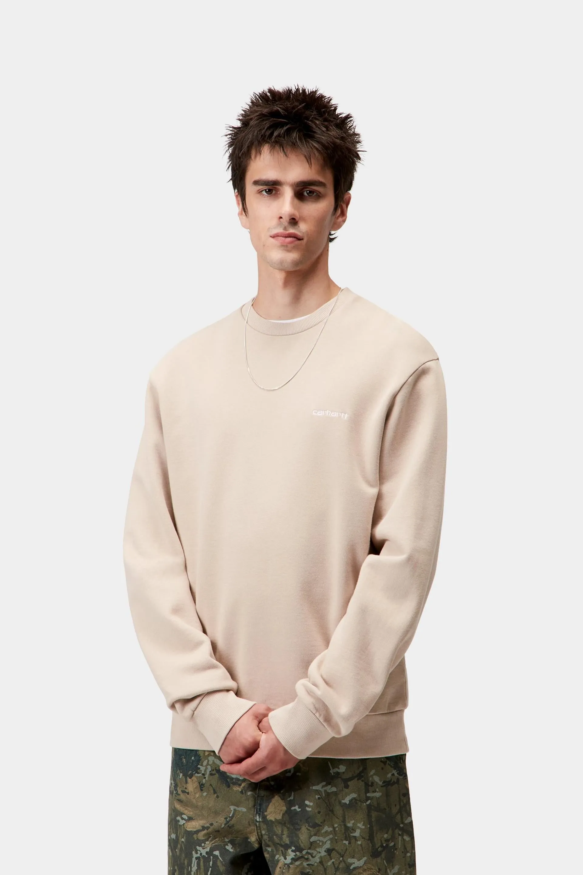 Carhartt WIP Mens Script Embroidery Sweat Top | Fleur De Sel / White sold by The Foot Factory product image thumbnail 3