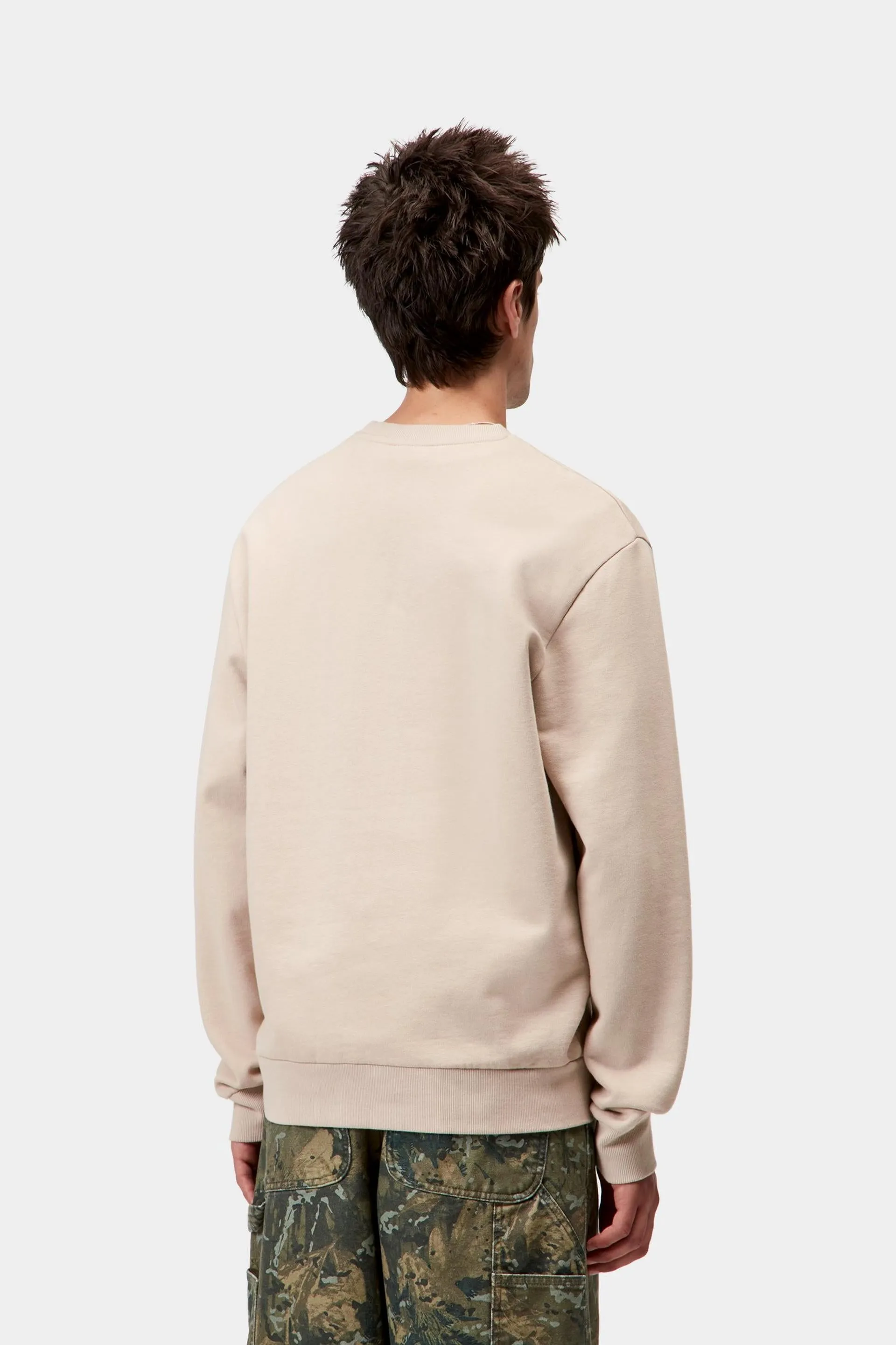 Carhartt WIP Mens Script Embroidery Sweat Top | Fleur De Sel / White sold by The Foot Factory product image thumbnail 4