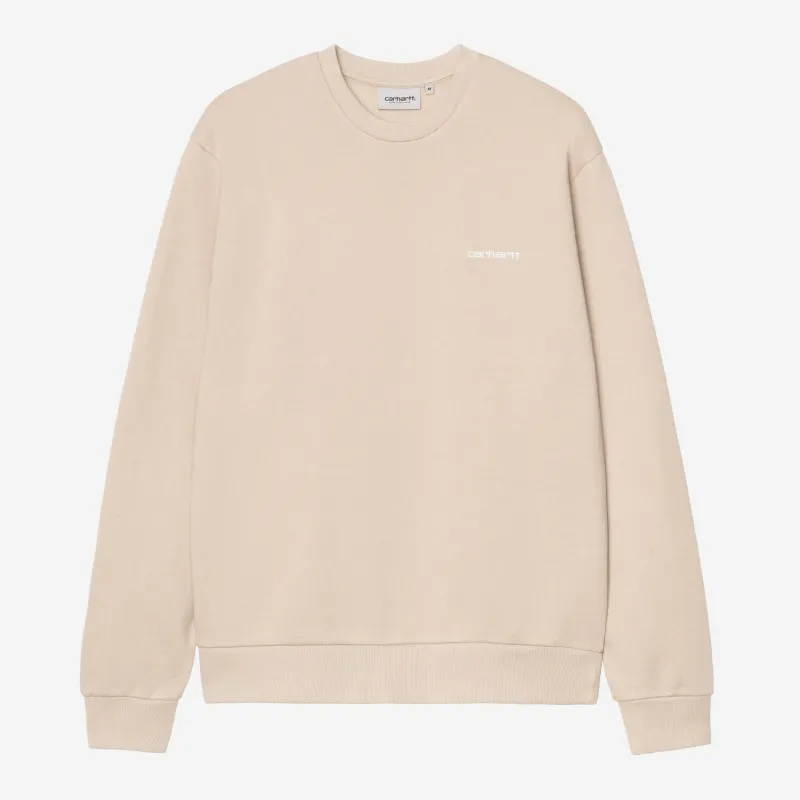 Carhartt WIP Mens Script Embroidery Sweat Top | Fleur De Sel / White sold by The Foot Factory