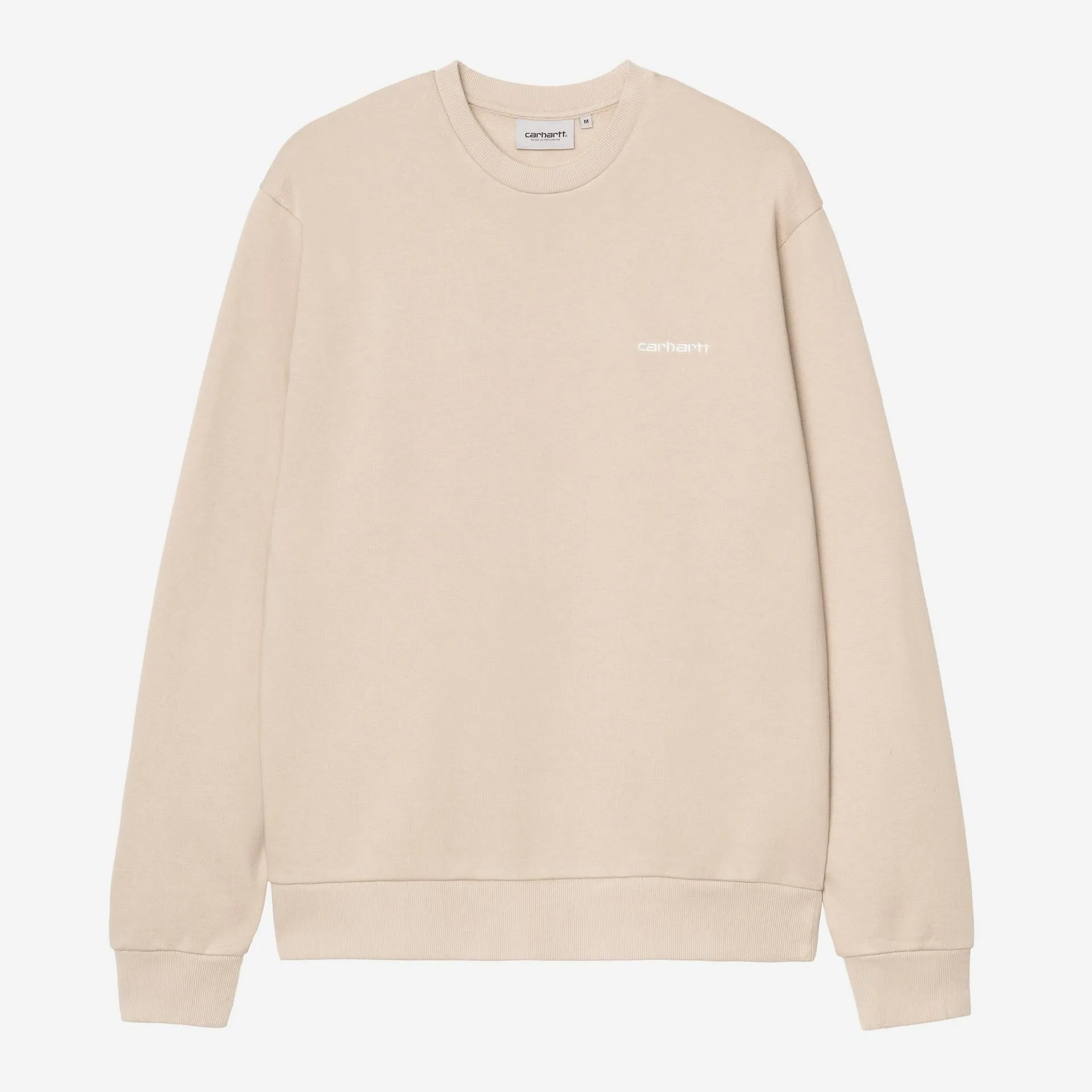 Carhartt WIP Mens Script Embroidery Sweat Top | Fleur De Sel / White sold by The Foot Factory