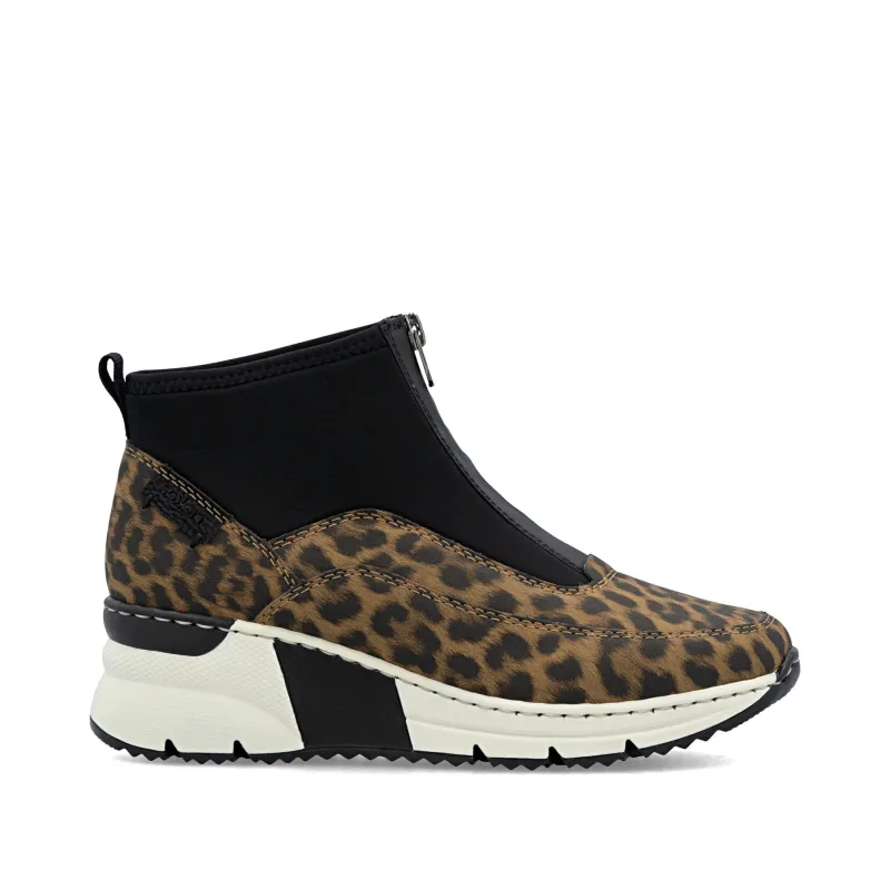 Rieker Womens Fashion Wedge Animal Print Ankle Boot | Brown sold by The Foot Factory