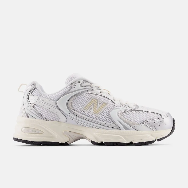 New Balance Unisex 530 Trainers | Silver Metallic / Linen sold by The Foot Factory