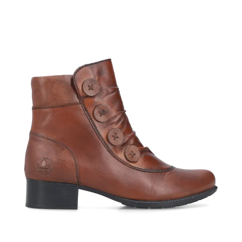 Rieker Womens Button Detail Ankle Boots | Brown sold by The Foot Factory