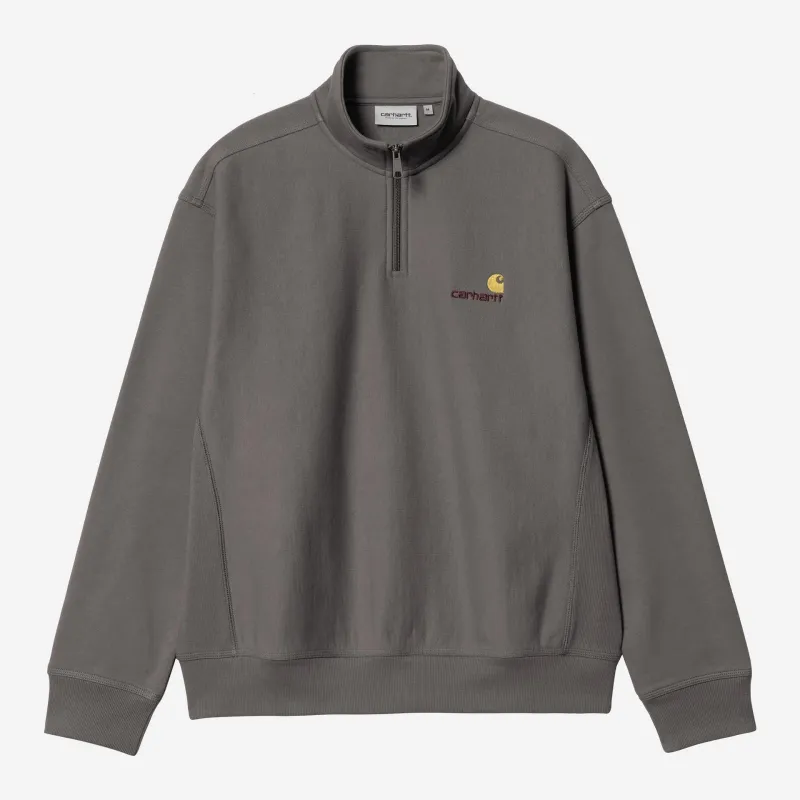 Carhartt WIP Mens Half Zip American Script Sweat Top | Porphyry sold by The Foot Factory