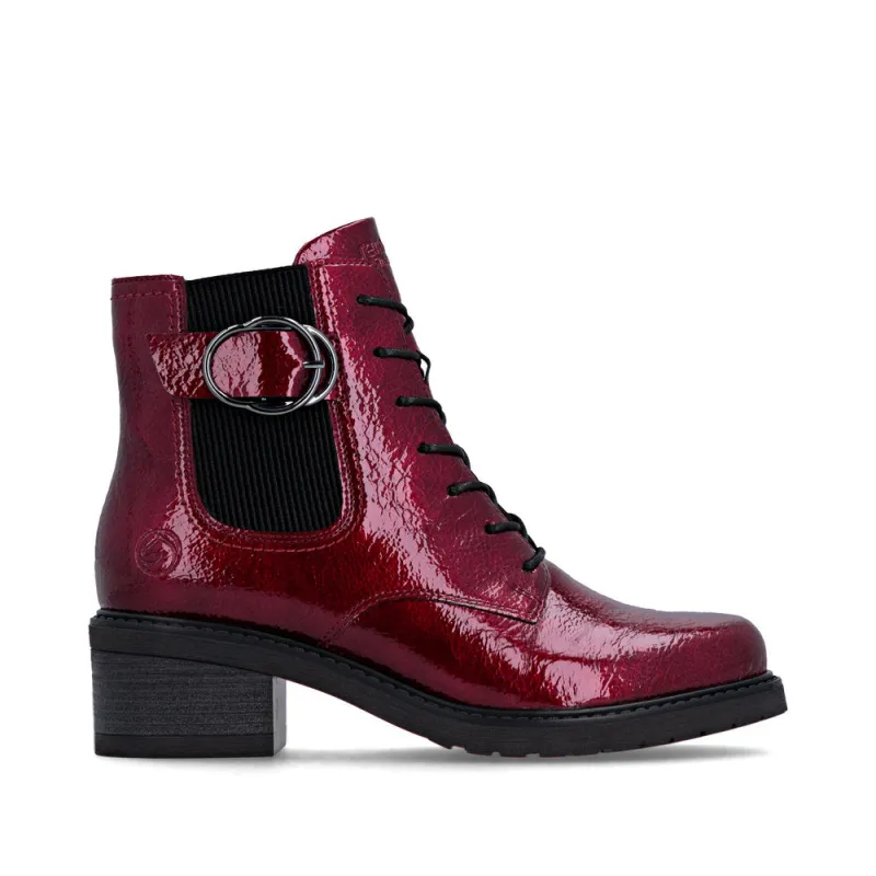 Remonte Womens Fashion Patent Block Heel Ankle Boot | Red made by Remonte