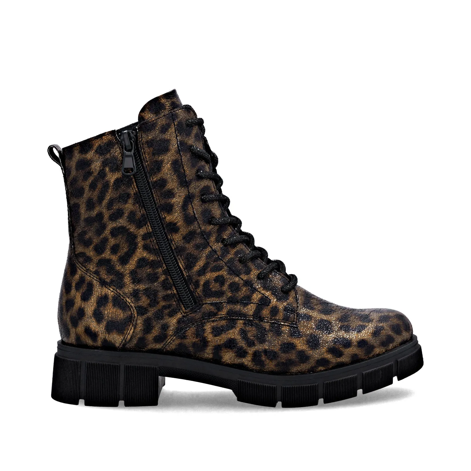 Remonte Womens Fashion Animal Print Ankle Boot | Metallic Black sold by The Foot Factory