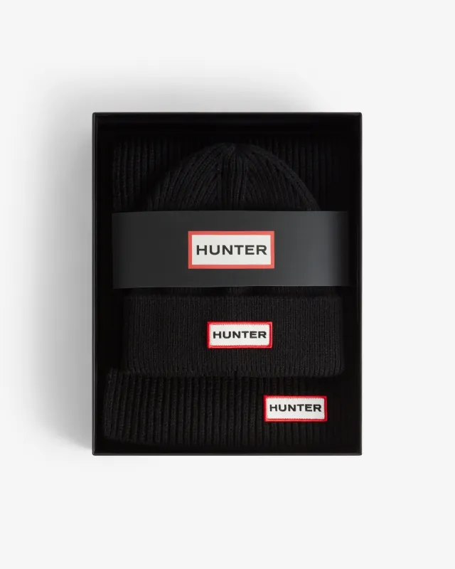 Hunter Jura Scarf And Beanie Box Set | Black sold by The Foot Factory
