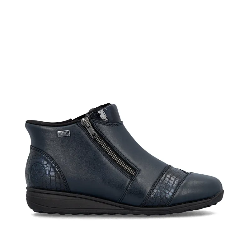 Rieker Womens Fleece Lined Leather Ankle Boots | Blue sold by The Foot Factory